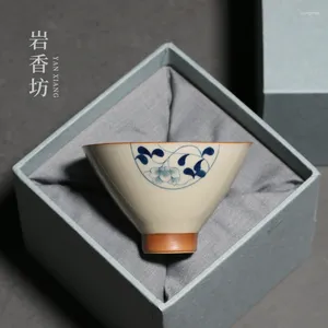 Kupalar El boyaması mavi ve beyaz bambu şapka bardağı antika seramik usta Çin çay hane, sırt renk kupası