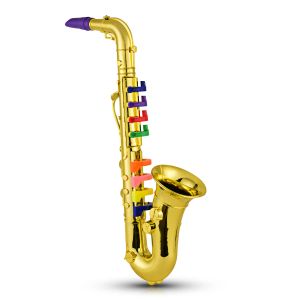 Saksafon saksafon çocuk müzikal rüzgar enstrümanları 8 renkli tuşlarla altın saksafon