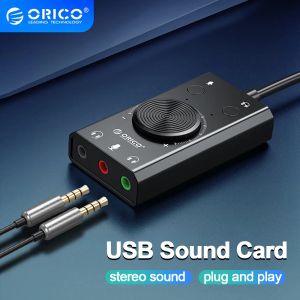 Карты Orico SC2 Внешняя USB -звуковая карта аудио разъем 3,5 мм кабельный адаптер настройка громкости.