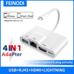 Hubs Lightning - RJ45 Ethernet OTG Dijital AV Adaptörü HDMI LAN Kablolu Ağ USB HUB 1080P SYNC Ekran Dönüştürücü İPad/iPhone 14