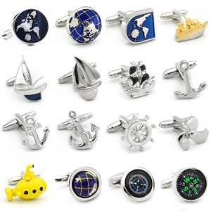 Links frete grátis abotonete de varejo de vela marítima design azul cor de cor esportes de cor branca strocumlinks para homens cuff links de atacado retail