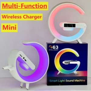 Зарядные устройства Mini Multifunction Wireless Charger Pad Speak Speaker TF RGB Night Light Станция быстрого зарядки для iPhone 14 13 Samsung Xiaomi