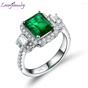 Rings de cluster Loverjewelry Emerald Engagement Solid Solid 18K Gold White Natural Diamond Genuine Gemstone Jóias finas para mulheres Presente de aniversário