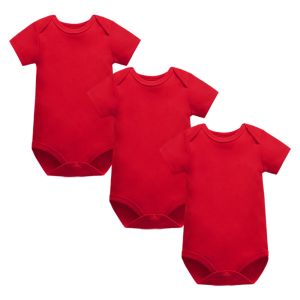 Tek parça 3 paket bebek bodysuits erkek ve kızlar kısa kollu kırmızı pamuk kıyafetleri yaz bebek vücut yenidoğan onesies bebek kıyafetleri