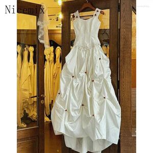 Повседневные платья обручальное свадебное платье французское винтажное ремешок плиссированный рукавиц сплайден