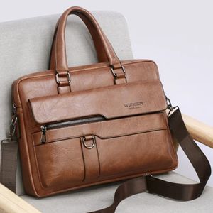 Mens Business Tote Bag Moda Seyahat Markası PU Deri Çantalar Retro Evrak Çantası Bilgisayar Crossbody 240418