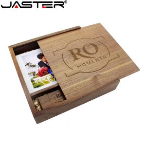 Drives jaster (1pcs ücretsiz) fotoğrafçılık ahşap fotoğraf albümü usb+kutu usb flash sürücü u disk pendrive 8gb 16gb 32gb 64gb düğün video