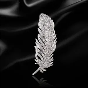 Broches Full Rhinestone Silver Color Feather for Women Luxury Design Fashion Fashion Broche Pins Shiny Jewelry por atacado