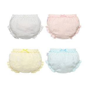 Bloomers 4 куска/упаковка детское нижнее белье 100%хлопковые трусики Baby Girl Solid Color Ruffled Panties новорожденные полосатые в горошек трусики 02 y