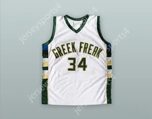 Özel herhangi bir isim numarası erkek gençlik/çocuklar giannis antetokounmpo 34 Yunan ucube beyaz basketbol forması dikişli s-6xl
