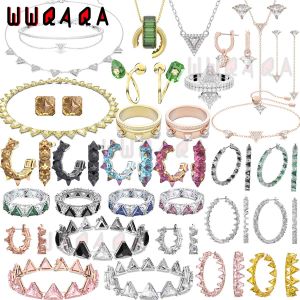 Наборы 2024 Оригинальная новая тенденция Fine Jewelry Set Original Black Green Triangle Элементы Австрийский кристалл высококачественные серьги для женщин