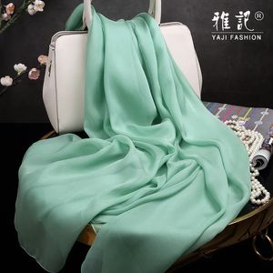 Kadın Moda% 100 İpek Eşarp Yumuşak Zarif Yeşil Saf Düz Renkli Kadın Hangzhou Squard Uzun Bahar Sonbahar Kış Yaz 240410