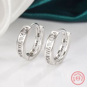 Küpe saf 925 STERLING Gümüş Kadınlar Yeni Moda Takı Roman Nameral Çember Küpeler XY0121