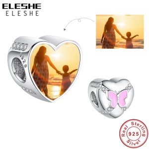 Strands eleshe 925 STERLING Gümüş Emaye Kelebek Boncukları CZ Özel Fotoğraf Takımı Orijinal Bilezik Kişiselleştirilmiş DIY Takı