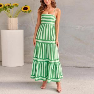 Sıradan Elbiseler Kadın Boho Renkli Spagetti Elbise Yaz Tatil Plajı Uzun Güneş Ric Rac Stripe Flowy Cami Maxi