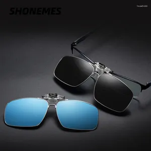 Güneş Gözlüğü Shonemes Klipsli Polarize Flip Yukarı Metal Çerçeve Gözlük Açık UV400 Reçeteli Camlar İçin Sürüş Tonları