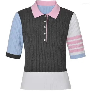 Женские футболки Tripwear Fashion Casual Pink Kawaii 4-Bar полосатые дизайнерские свитеры высший качественный шерстяной лацка