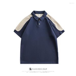 Erkek Polos Amerikan Moda Markası Japon Şehir Retro Patchwork Kontrast Renk Kısa Kol Polo Gömlek Erkek ve Kız Yaz Yarı