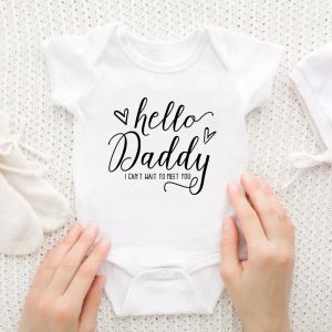 Tek parça hamilelik Hello Dadını Ortaya Çıkarıyor Seninle tanışmak için sabırsızlanıyorum Yeni doğan kız bebek kısa kollu tulum yumuşak pamuklu kurşun
