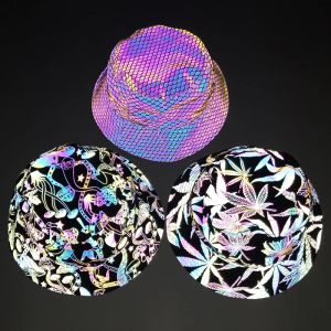 Acessórios Chapéus de balde refletidos coloridos Noite refletem mulheres leves punk rock tampas de hip hop panamá capa de pesca gorro gorras