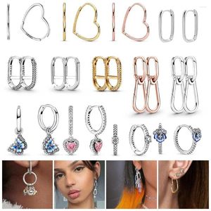 Серьги с обручами Real Sterling Silver 925 любили Link Hoops для женщин S925 ушные очарование оригинальное обаяние ME Colletion