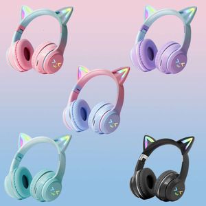 Yeni gradyan renkli kedi kulağı Bluetooth kulaklık kablosuz kulak üstü müzik mobil oyun yüksek güçlü kulaklık