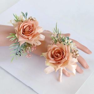 Dekoratif Çiçekler damat Gelin Korsage Çiçek Bilek Seti Yapay Bilezikler Düğün Aksesuarları