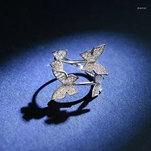Ringos de cluster Luxury Butterfly Open Ajustável Ajuste Feminino All Crystal Wedding Rose Gold Color TwonG noivado Jóias