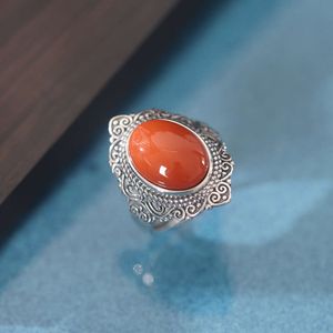 Tasarımcı Yüzük Portakal Gem ve Beyaz Gem Takı Vintage Ring S Gümüş Takı Nepal El yapımı Güney Kırmızı Kadınlar Açık ve Endeks Parmak Yüzüğü Anne için Hediye Olarak