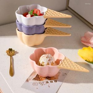 Тарелка милая керамическая миска для десерта с керамическим морожены