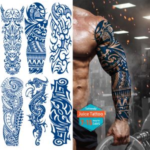 Mürekkep suyu mürekkep 15 gün kalıcı dövme erkekler tam kol longsleeve temporay dövmeler kollu totem kabile ejderha robot seksi vücut Tatoo büyük