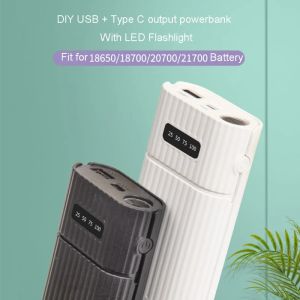 Аксессуары 18650 21700 Банк батареи батарея DIY с QC3.0 USB+Тип C PD Выходная батарея питания батареи со светодиодным фонариком DIY Case