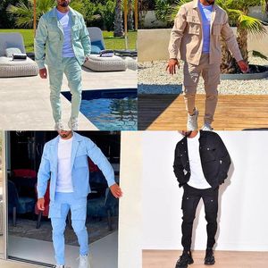 Erkek Ceketler Sonbahar/Kış Erkek Setleri Tunik Uzun Pantolon Kollu Ceket İki Parçalı Dış Giyim Erkekler İçin