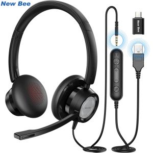 Kulaklıklar Yeni Bee H362 PC Çağrı Merkezi için USB Kulaklık İşi Kablolu Kulaklıklar Döner Mikrofon 3.5mm kulaklıklar mikrofon sessiz gürültü engelleme
