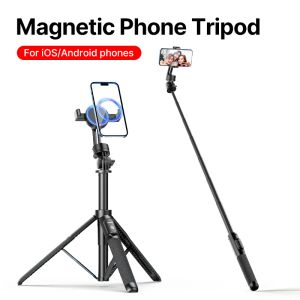 Sopa Ulanzi SK05 Manyetik Telefon Tripod 1.6m Selfie Stick, Kablosuz Bluetooth Uzaktan 360 ° Rotasyon Telefon Kamerası için Telefon Tutucu