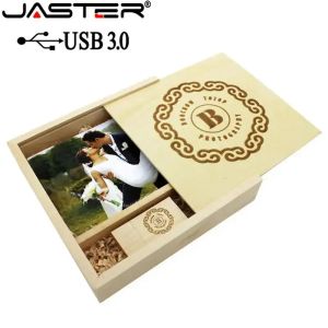 Jaster USB 3.0 Fotoğraf Ahşap Fotoğraf Albümü USB+Hediye Kutusu USB Flash Drive Pendrive 16GB 32GB 64GB Düğün Hediyesi 1 PCS Ücretsiz Logo