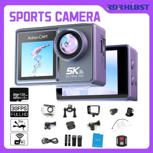 Kameralar 5K Action Camera Çift Arka Ekranlar Zaman Lapse Atış Su Geçirmez Dalış Kam Bisiklet Yüksek Kalitesi 4K60FPS HD Video Kamera