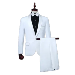 Ceketler Klasik Twopiece Erkekler Takımlar Beyaz Blazer ve Pantolon Temel İnce Fit Takım Ceket Düğün Prom Kostüm