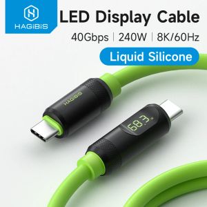 Chargers Hagibis USB C Кабель быстрого зарядного устройства со светодиодным дисплеем PD 240W 40 Гбит/с.