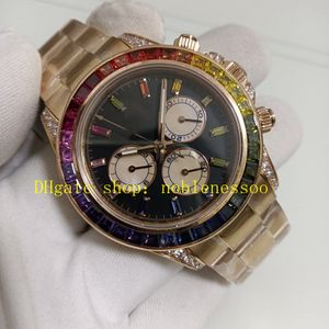 Otantik resim erkek kronograf izle 40mm siyah kadran elmas çerçeve 116595 gül altın bilezik Everese Cal.4130 Hareket Mekanik Chrono Sport Saatler