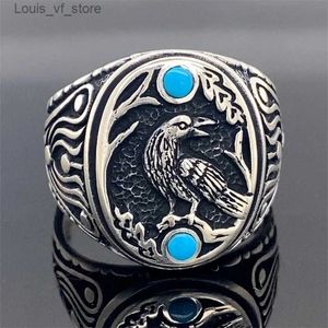 Полосовые кольца винтажные птичьи листья животных мужчин кольцо синего камня серебряный цвет металл.