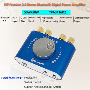 Amplifikatör Mini Amplifikatör Bluetooth 5.0 Dijital Ses Güç Sınıfı D HIFI Stereo 200W*2 12V/24V Ana Sayfa USB Müzik Ses Kartı Amps Hoparlör