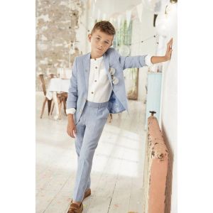 Suits Boys 'Açık Mavi Takım İki Parçalı Set (Ceket+Pantolon) 2023 Yeni Moda Keten Yaz Hafif Plajı Resmi Fırsat Giysileri