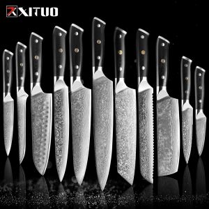 Bıçak xituo 19 adet Şam Çelik Mutfak Bıçakları Çok Fonksiyonlu Çok Fonksiyonlu Cleaver Paring Ekmek Kesici Şef G10 Saplı Özel Bıçak Setleri