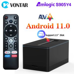 Player vontar x6 TV Box Android 11 Amlogic S905Y4 2GB 16GB поддержка 2,5 -дюймового SATA6 жесткий диск AV1 H.265 Двойная сборка Wi -Fi в BT Voice Remote