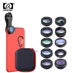 Filtreler Apexel 10in1 Cep Telefonu Kamera Lens Kiti Geniş Anglemacro Lens+Fisheye Lens Telefoto Lens CPL/Akış/Yıldız/Kaleydoskop Telefonlar için