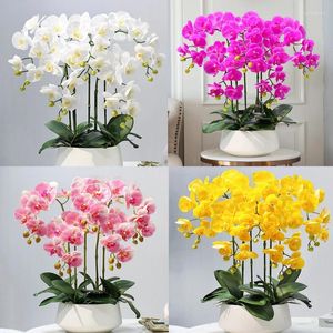 Dekoratif Çiçekler 9-Heads Yapay Kelebek Orchid Gerçek Touch Phalaenopsis Büyük Boyut Ev Düğün Dekor için Sahte Güve