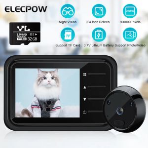 Kapı Zilleri Elecpow 2.4inch Peephol Kapı Zili Kamerası 120 ° LCD HD Kızılötesi Gece Görme Kapı Çan Kapı Viewer Destek Fotoğraf Video Depolama