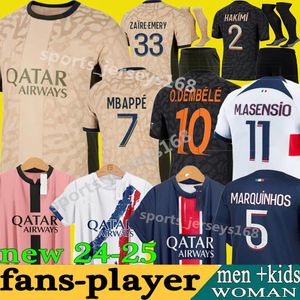 2024 2025 Futbol Formaları Marquinhos Maillot Ayak Kiti Mbappe O.Dembele Barcola Psges 23 24 25 Hakimi Zaire-Emery Kolo Muani Ramos Erkekler Çocuk Enfants Set Futbol Gömlekleri Set