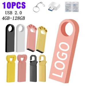 Drives 10pcs Metal Pen Drive 64 ГБ 128 ГБ USB Flash Drive 32GB Flash Disk 16 ГБ 8 ГБ 4 ГБ 2 ГБ